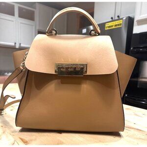 Zac Zac Posen Earth-Toned Leather Top Handle Satchel With Gold-Tone Hardware & D